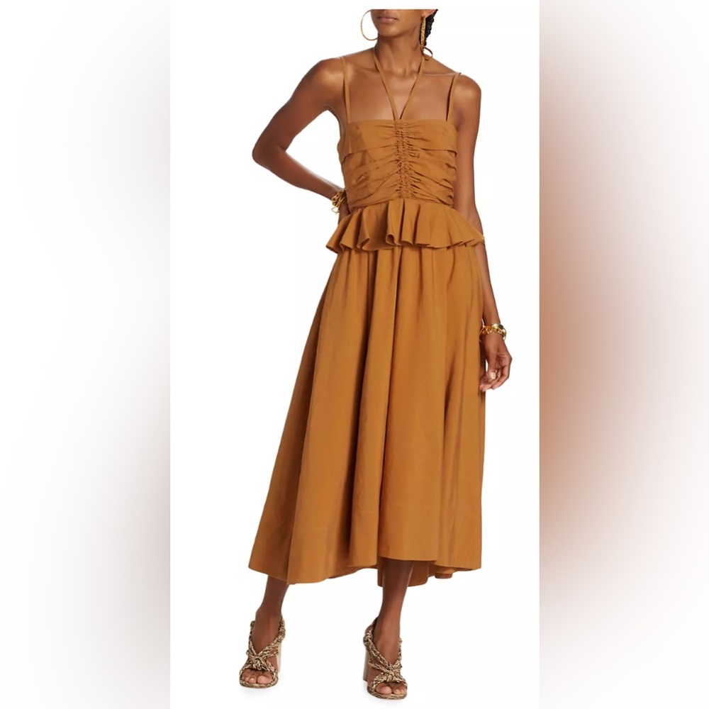 Ulla Johnson Anastasia Peplum Halter Midi Dress Size 00 In Color Chamomile